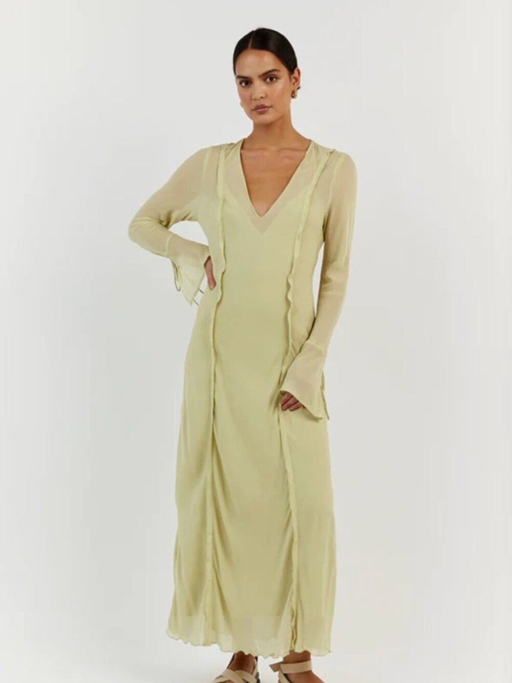 BOWIE LIME SHEER VISCOSE DRESS - 10 / LIME